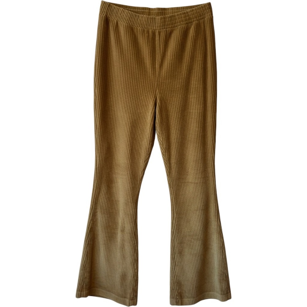 Aerie Womens Flare Pants XL Regular Tan Corduroy High Waisted Ribbed Leggings